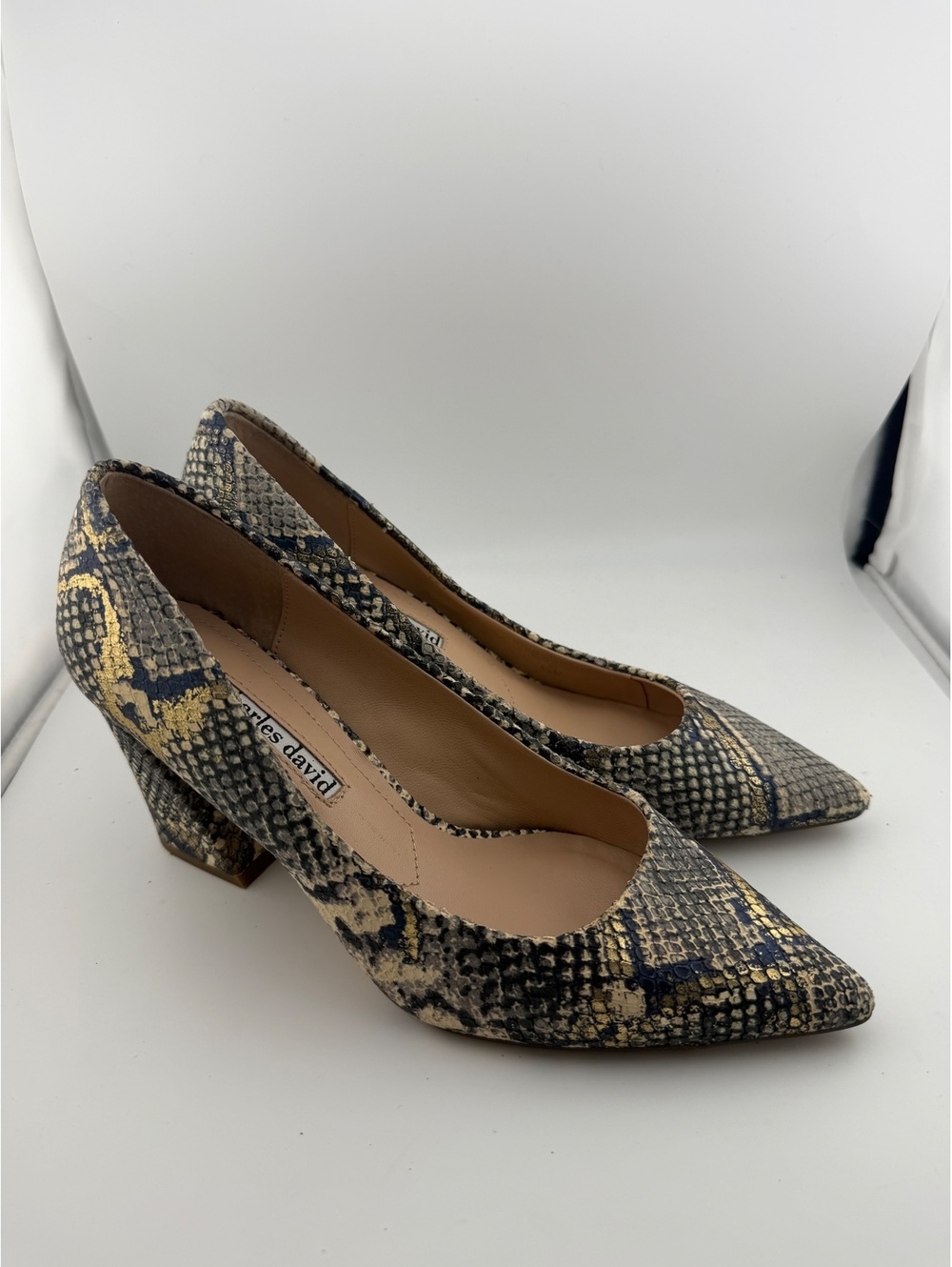 Charles David Arsenal Point Toe Block Pump - Light Lilac Metallic Snakeskin